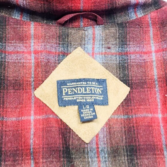 Pendleton Hi-Pile Fuzzy Sherpa Full Zip Fleece Jacket Maroon Plaid Trim Womens L - Picture 13 of 14